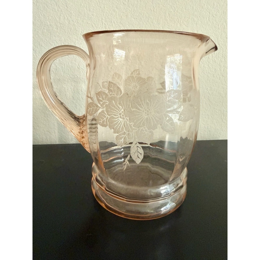 Macbeth Evans DOGWOOD PINK 8" - 80 OZ DECORATED PITCHER Depression Glass Etched